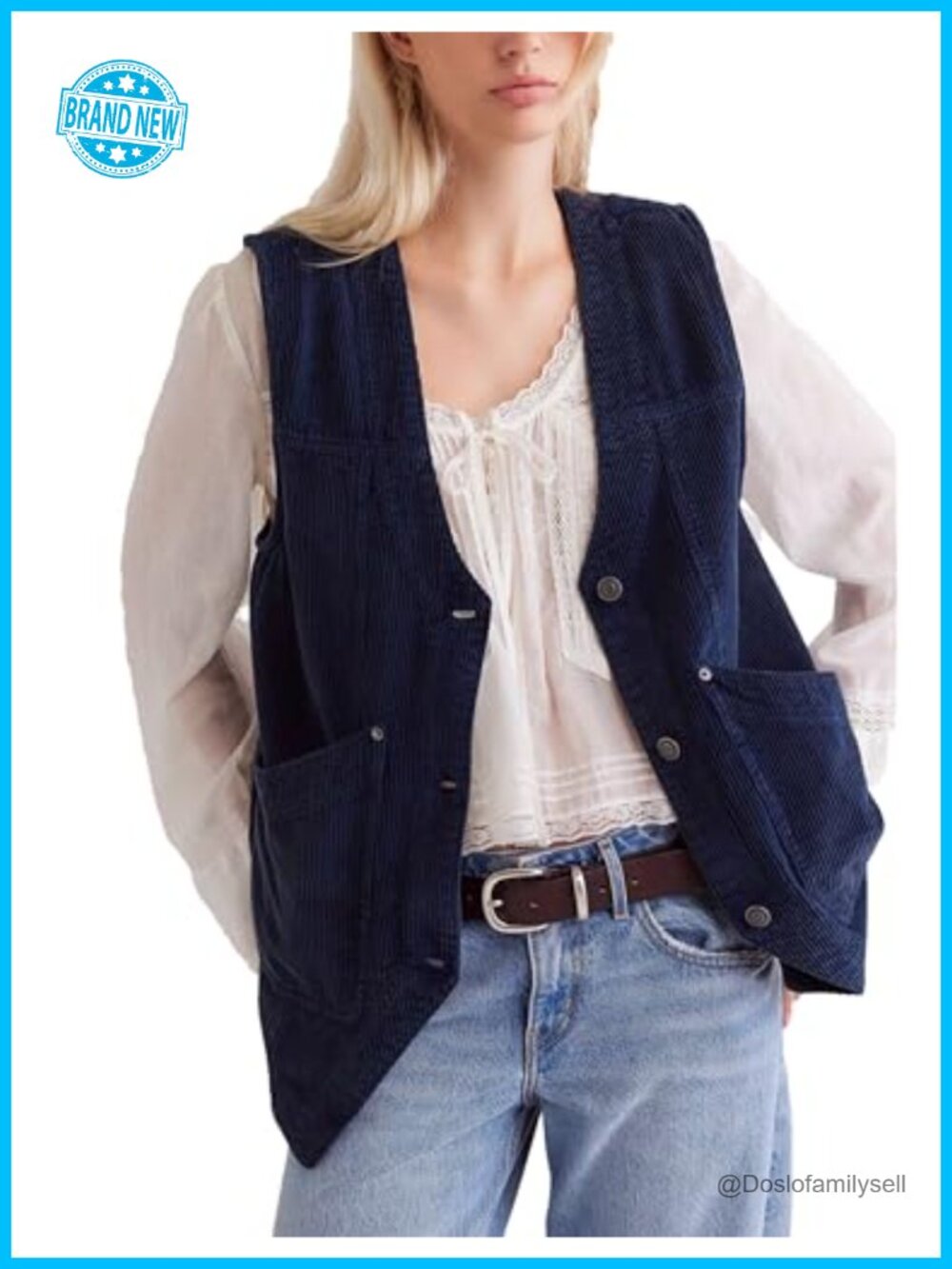 Corduroy Vest Button Down Sleeveless Waistcoat Pockets